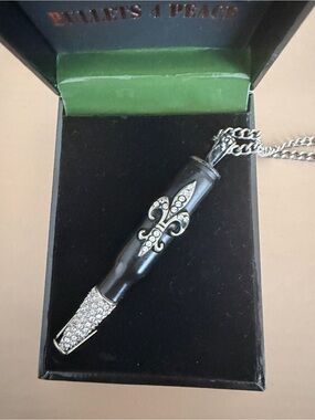 Black Swarovski Crystals bullet Fleur-de-Lis Pendant Necklace